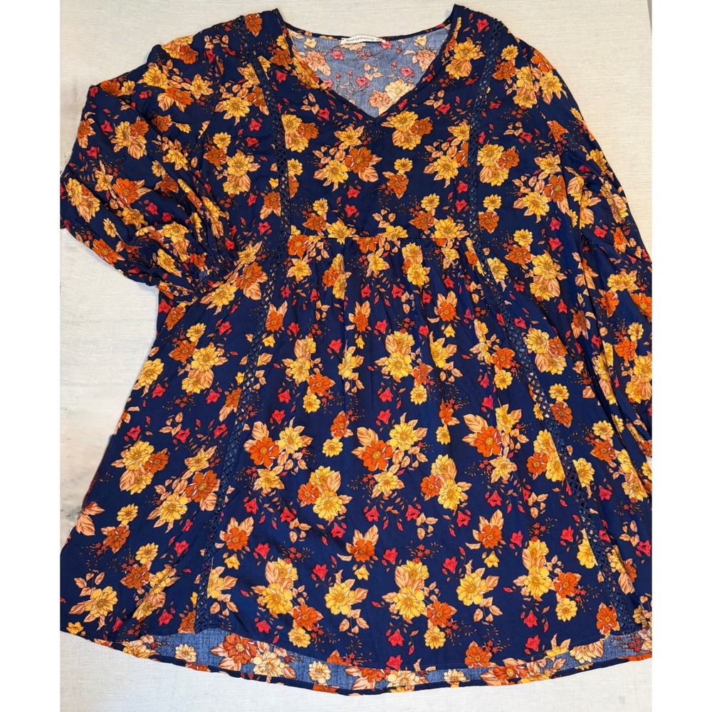 Rusttydustty Navy Blue Floral Blue Boho Dress Size 2XL